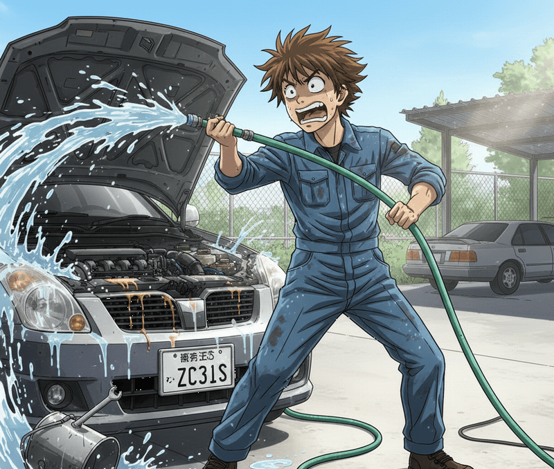 焦って水をかける人